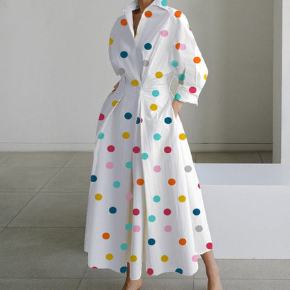 Selena - Maxi vestido casual de mujer con bolsillos en estampado vintage
